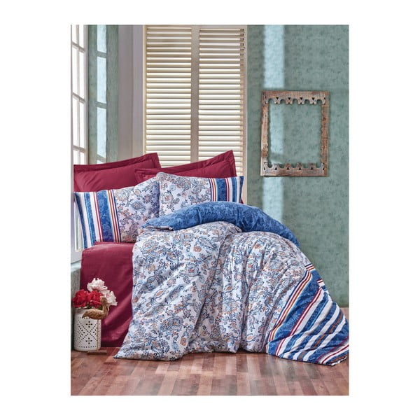 Памучно спално бельо с чаршаф за двойно легло Kalmo, 200 x 220 cm - Mijolnir