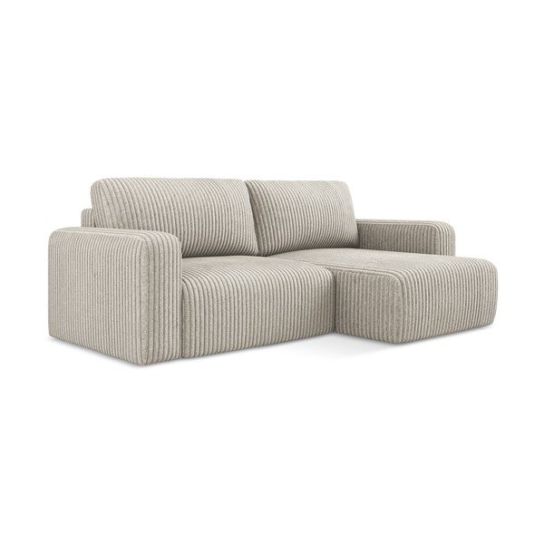 Бежов сгъваем/с място за съхранение ъглов диван от рипсено кадифе (десен ъгъл) Kona – Makamii-image-2