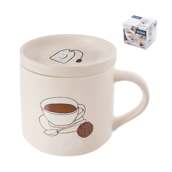 Бяла порцеланова чаша с капак 450 ml – Orion-image-2