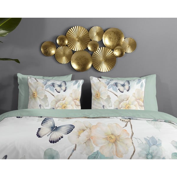 Бяло-зелено единично удължено спално бельо от памучен сатен 140x220 cm Adiwanya – Descanso-image-2