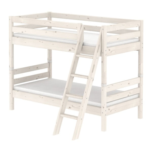 Бяло детско двуетажно легло от борова дървесина със стълба , 90 x 200 cm Classic - Flexa