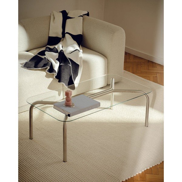 Масичка за кафе със стъклен плот в сребрист цвят 60x110 cm Uku – noo.ma-image-3