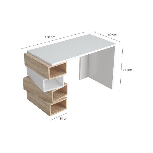 Бяла работна маса със светлокафяви детайли Damon, широчина 120 cm - Homemania-image-2