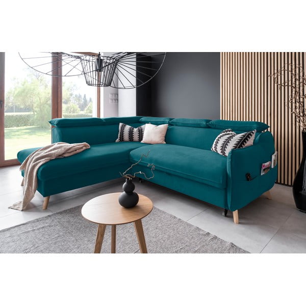 Ъглов разтегателен диван от тюркоазено кадифе (ляв ъгъл) Sweet Harmony - Miuform-image-4