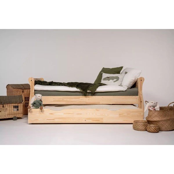 Детско разтегателно легло от масивен бор с място за съхранение с включена подматрачна рамка в естествен цвят 90x160 cm Roma – Adeko-image-3