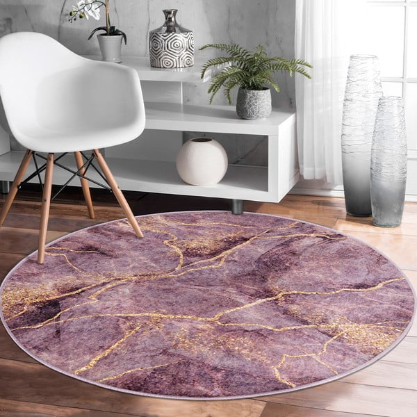 Розов кръгъл килим подходящ за пране и за прахосмукачки роботи ø 120 cm Comfort – Mila Home-image-4