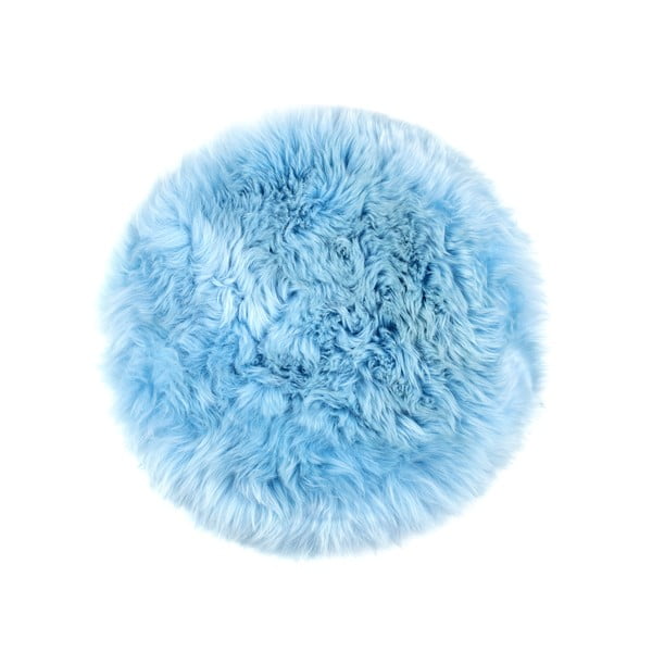 Modrý podsedák z ovčí kožešiny na jídelní židli Royal Dream Zealand Round, ⌀ 35 cm