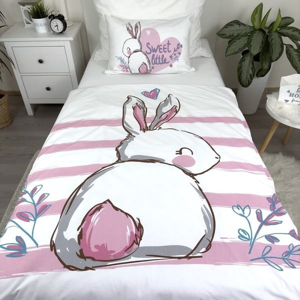 Бяло-розово памучно детско спално бельо 100x135 cm Bunny "Sweet" – Jerry Fabrics-image-4