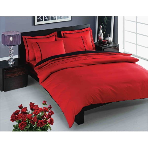 Червено памучно сатенено спално бельо с чаршаф за двойно легло Prestige Red, 200 x 220 cm - Unknown