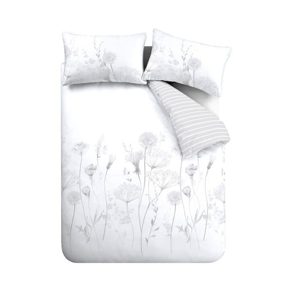 Бяло-сиво двойно удължено спално бельо 230x220 cm Meadowsweet Floral – Catherine Lansfield