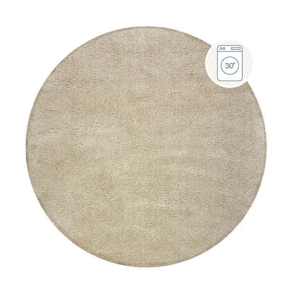 Бежов кръгъл килим от рециклирани влакна подходящ за пране 133x133 cm Fluffy – Flair Rugs