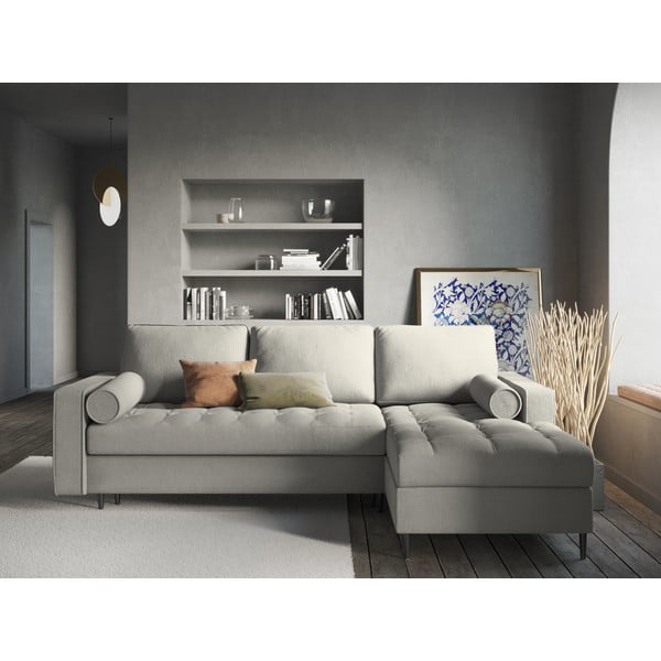 Светлосив ъглов разтегателен диван , десен ъгъл Santo - Milo Casa-image-1