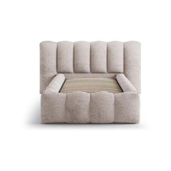 Светлокафяво единично легло 90x200 cm тапицирано с място за съхранение с включена подматрачна рамка Lupine – Micadoni -image-3