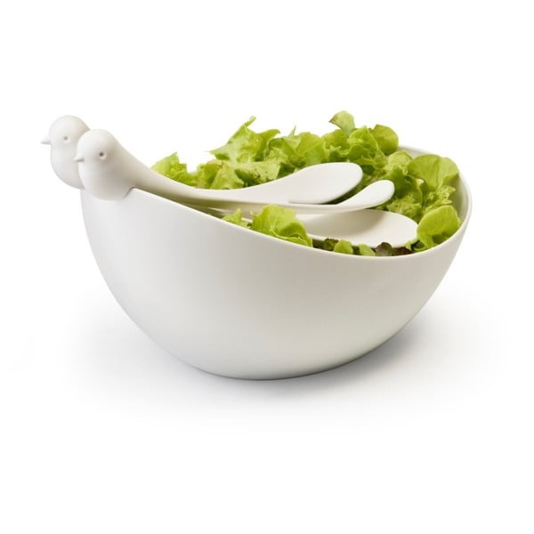 Bílý salátový set s mísou Qualy&CO Sparrow Salad Bowl