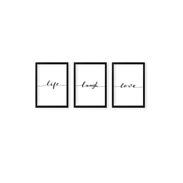 Комплект от 3 картини за стена Life Laugh Love - Tablo Center