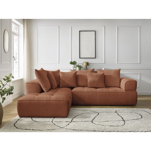 Теракотен шенилов ъглов диван (ляв ъгъл/L форма) Whesley – Bobochic Paris-image-4