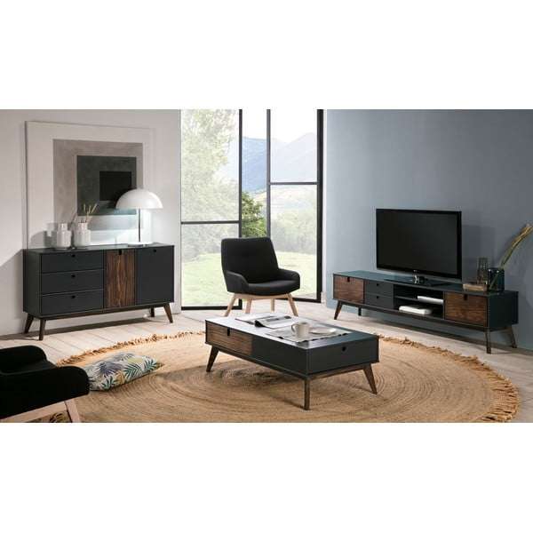 Антрацитно сива масичка за кафе с 2 чекмеджета и крака от борова дървесина Kiara - Marckeric-image-1