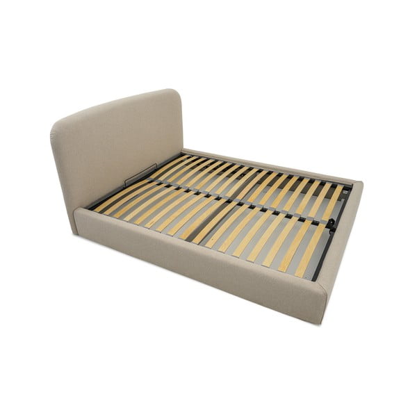 Бежово тапицирано двойно легло с място за съхранение с включена подматрачна рамка 140x190 cm Sea – Scandic-image-3