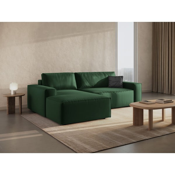 Тъмнозелен кадифен разтегателен с място за съхранение ъглов диван (ляв ъгъл) Jodie – Micadoni -image-1