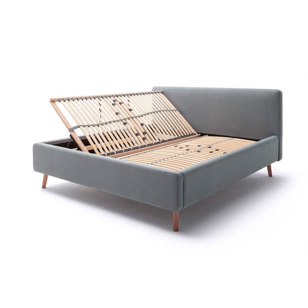 Сиво-синьо двойно легло 160x200 cm тапицирано с място за съхранение с включена подматрачна рамка Mattis – Meise Möbel-image-4