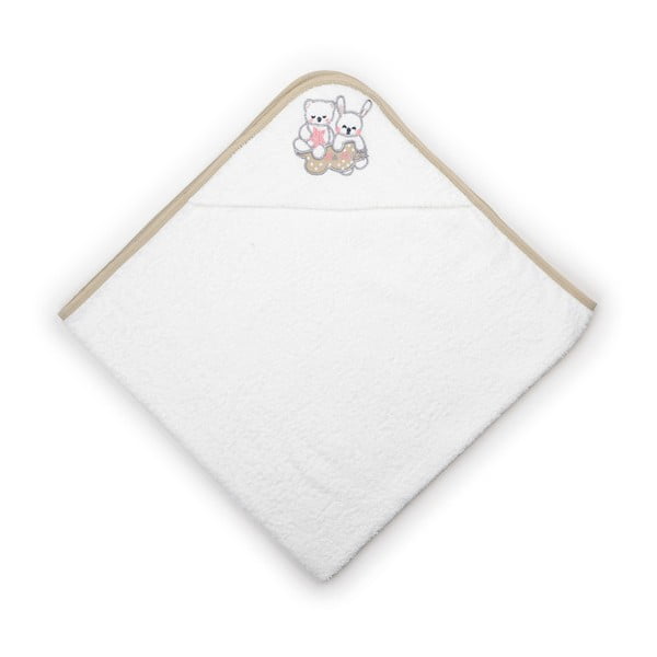Бебешка кърпа от 100% памук с качулка и бежов кант Приятели, 100 x 100 cm - Naf Naf