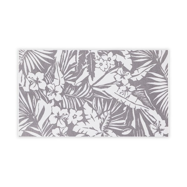 Сиво-бяла памучна постелка за баня , 100 x 180 cm Floral - Foutastic