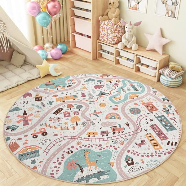 Детско килимче за игра подходящо за пране ø120 cm Furry World – Mila Home-image-1