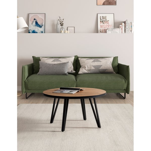 Кръгла масичка за кафе с дъбов плот в черен и естествен цвят ø 80 cm Sindi – Marckeric-image-1