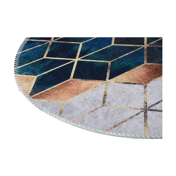 Миещ се кръгъл килим в бяло-петролен цвят ø 100 cm - Vitaus-image-2