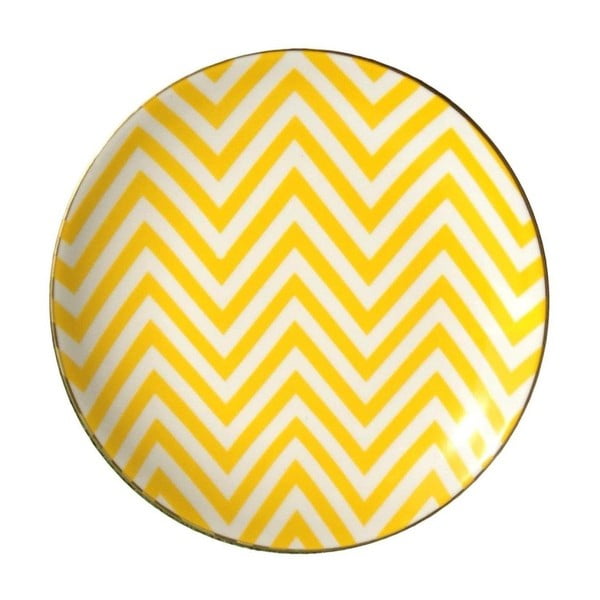 Žlutobílý porcelánový talíř Vivas Zigzag, Ø 23 cm