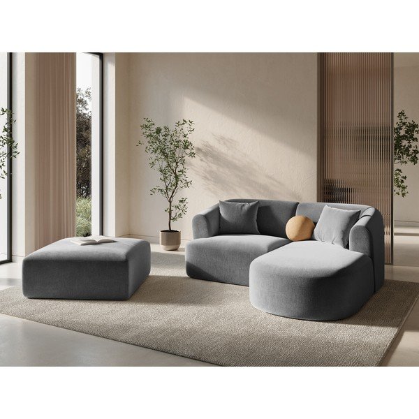 Светлосив кадифен ъглов диван (десен ъгъл) Campi – Cosmopolitan Design-image-1