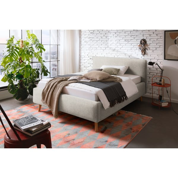 Бежово двойно легло 140x200 cm тапицирано с място за съхранение с включена подматрачна рамка Mattis – Meise Möbel-image-1