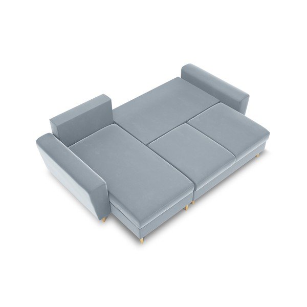 Светлосин кадифен разтегателен ъглов диван с място за съхранение Kyoto – Cosmopolitan Design-image-1