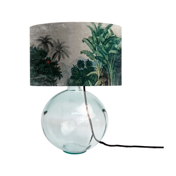 Зелена стъклена настолна лампа с текстилен абажур Tropical Jungle, височина 45 cm Nina - Tierra Bella
