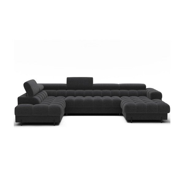 Тъмносив разтегателен ъглов диван от букле (ляв ъгъл U форма) Feraria – ELTAP