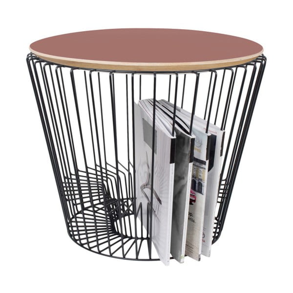 Odkládací stolek z lakovaného kovu s růžovou HARTÔ, ø 50 cm