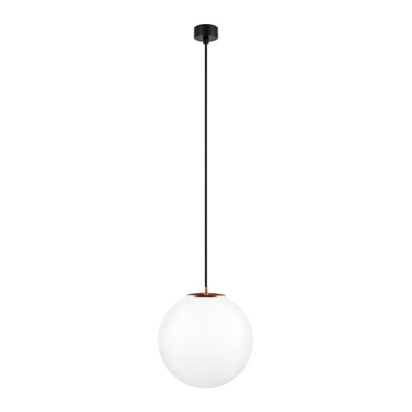 Бяла висяща лампа с черен кабел и детайли в меден цвят Tsuri, ⌀ 30 cm - Sotto Luce