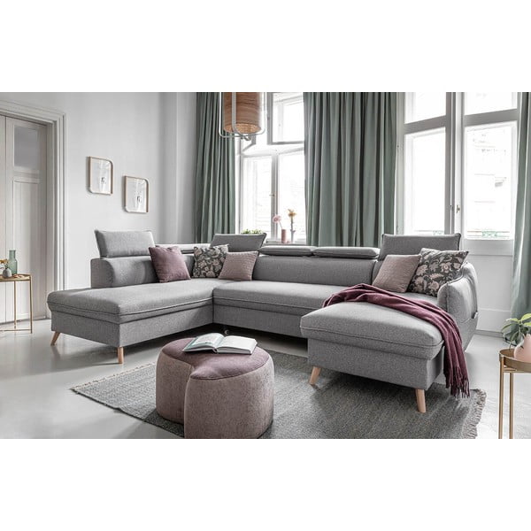 Светлосив U-образен разтегателен диван, ляв ъгъл Sweet Harmony - Miuform-image-4