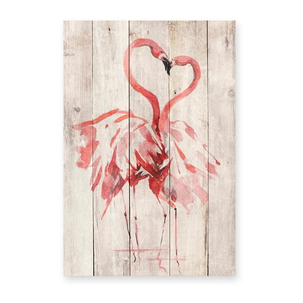 Декорация за стена от борова дървесина , 60 x 40 cm Love Flamingo - Madre Selva