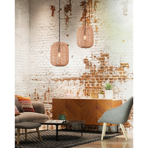 Светлокафяво висящо осветително тяло с текстилен абажур ø 25 cm Runa – Trio-image-4