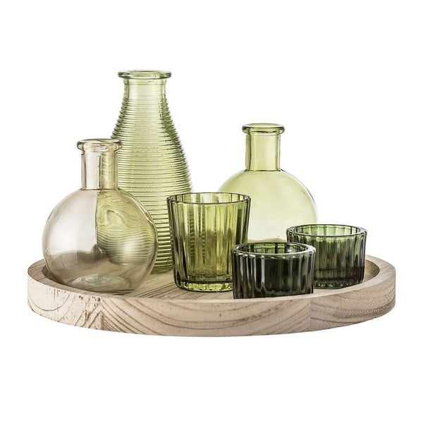 Комплект от 6 зелени стъклени вази с поднос Votive - Bloomingville