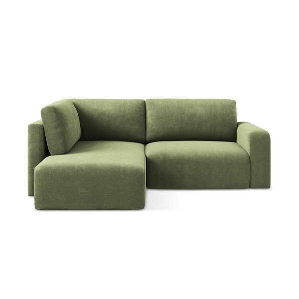 Зелен шенилов сгъваем/с място за съхранение ъглов диван (ляв ъгъл/L форма) Kona – Makamii
