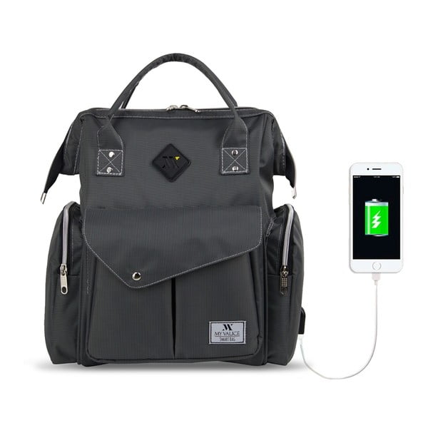 Антрацитна раница за майки с USB порт My Valice HAPPY MOM Раница за грижи за бебето - Myvalice-image-4