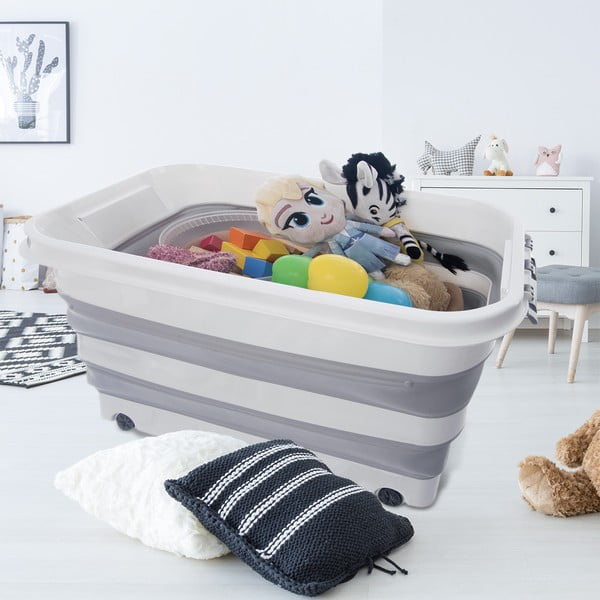 Бяло-сива пластмасова кутия за съхранение с капак 54x39x28 cm Kemp – Orion-image-1