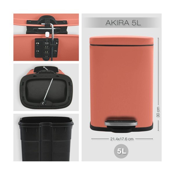 Теракотено стоманено кошче за боклук с педал 5 l   Akira – Spirella-image-4
