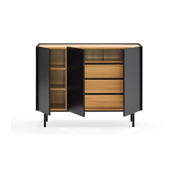 Черен/естествен нисък скрин от декор от дъб  110x85 cm Arista – Teulat-image-4