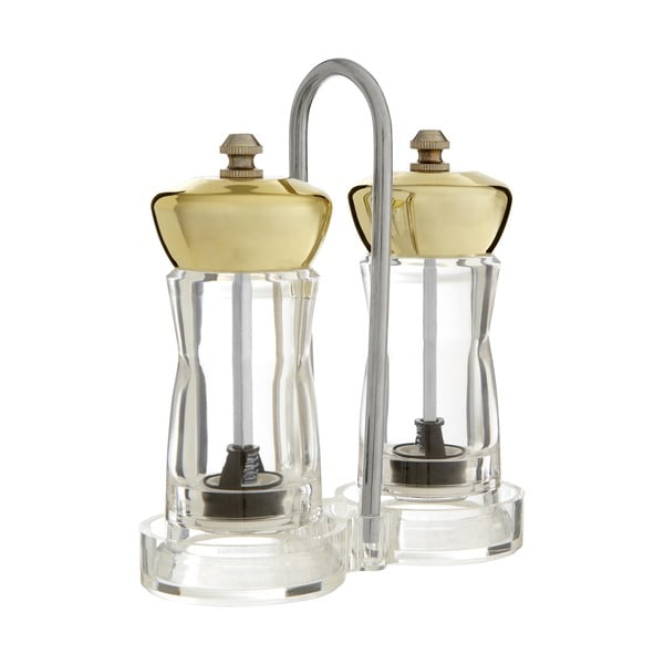Комплект мелничка за сол и пипер със стойка със сребърни детайли - Premier Housewares-image-1