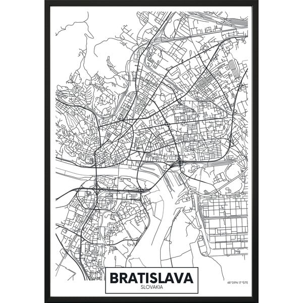 Плакат за стена в рамка MAP/BRATISLAVA, 40 x 50 cm Map Bratislava - DecoKing