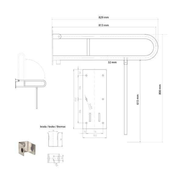 Стенен стоманен парапет за баня 83 cm Handicap – Sapho-image-1