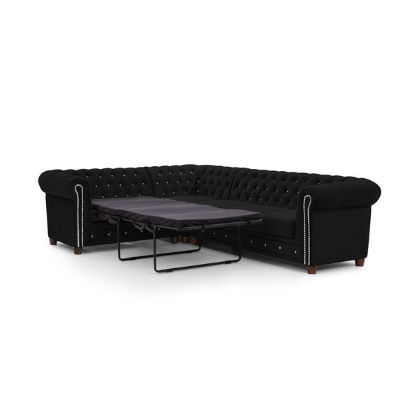 Черен кадифен сгъваем ъглов диван (ляв ъгъл/L форма) York Blik – Ropez-image-2